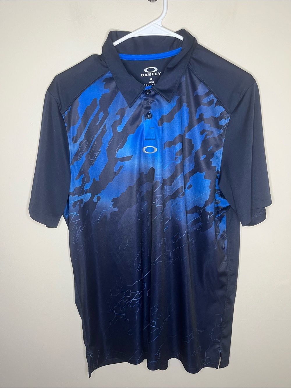 Oakley Mens Polo Shirt Regular Fit Size M Blue Black Short Sleeve Performance